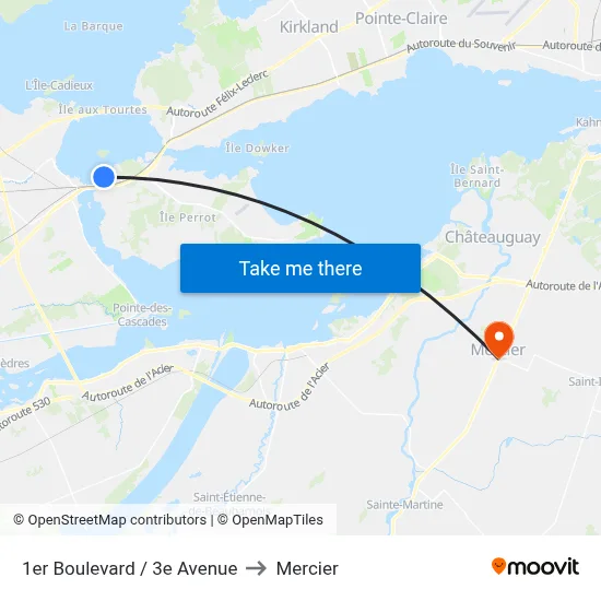 1er Boulevard / 3e Avenue to Mercier map