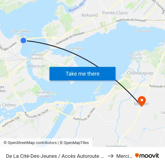 De La Cité-Des-Jeunes / Accès Autoroute 40-E to Mercier map