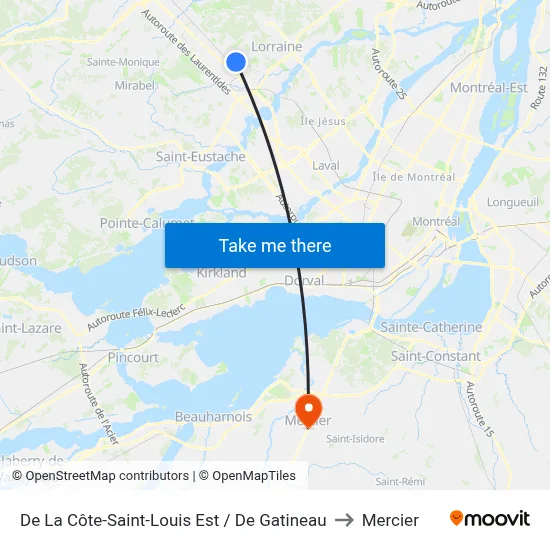 De La Côte-Saint-Louis Est / De Gatineau to Mercier map