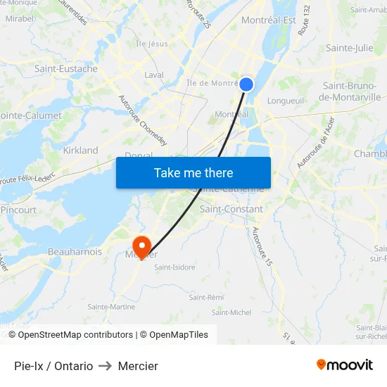 Pie-Ix / Ontario to Mercier map