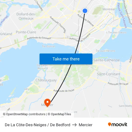 De La Côte-Des-Neiges / De Bedford to Mercier map