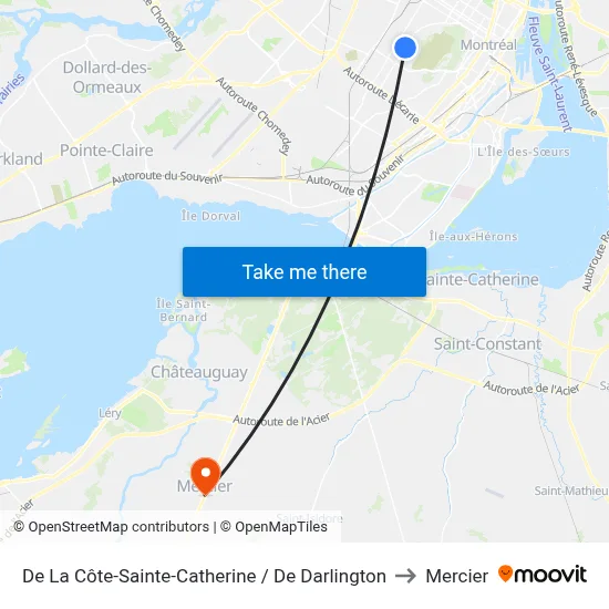 De La Côte-Sainte-Catherine / De Darlington to Mercier map