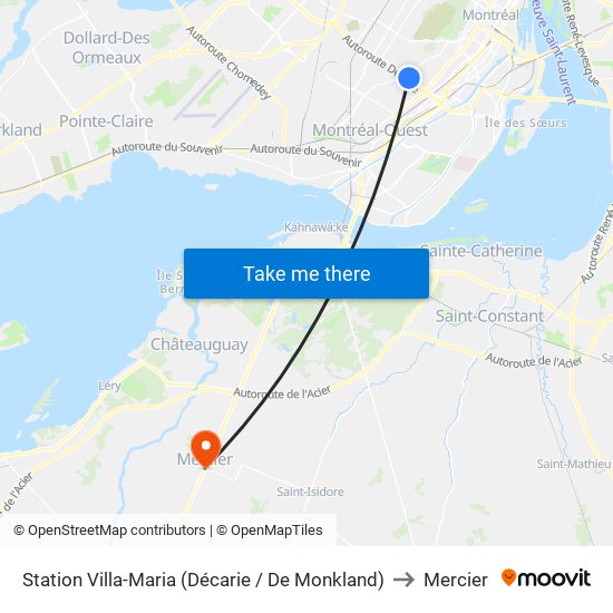 Station Villa-Maria (Décarie / De Monkland) to Mercier map