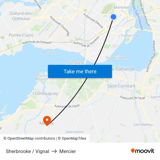 Sherbrooke / Vignal to Mercier map