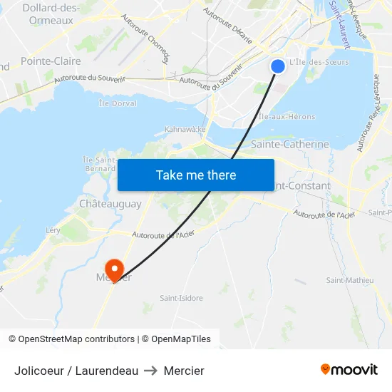 Jolicoeur / Laurendeau to Mercier map