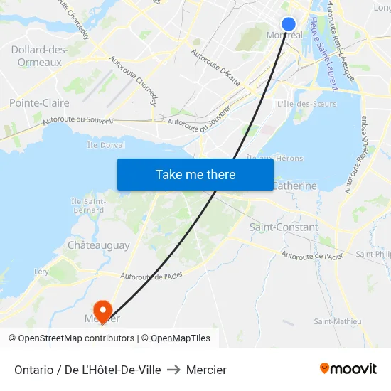Ontario / De L'Hôtel-De-Ville to Mercier map