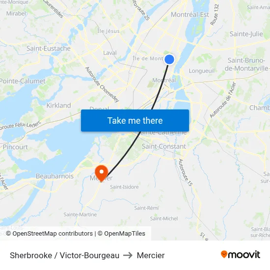 Sherbrooke / Victor-Bourgeau to Mercier map