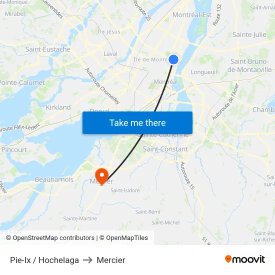 Pie-Ix / Hochelaga to Mercier map