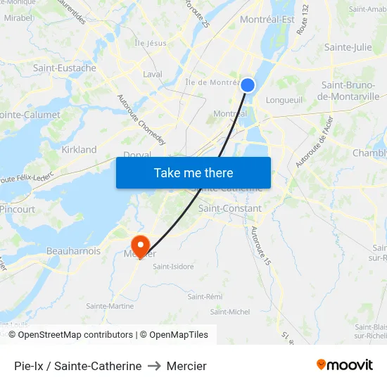 Pie-Ix / Sainte-Catherine to Mercier map