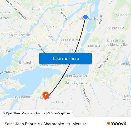 Saint-Jean-Baptiste / Sherbrooke to Mercier map