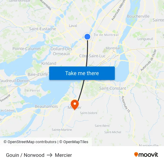 Gouin / Norwood to Mercier map