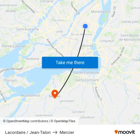 Lacordaire / Jean-Talon to Mercier map