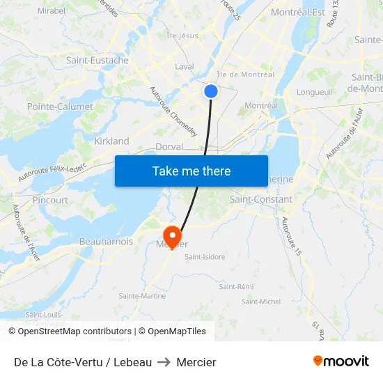 De La Côte-Vertu / Lebeau to Mercier map