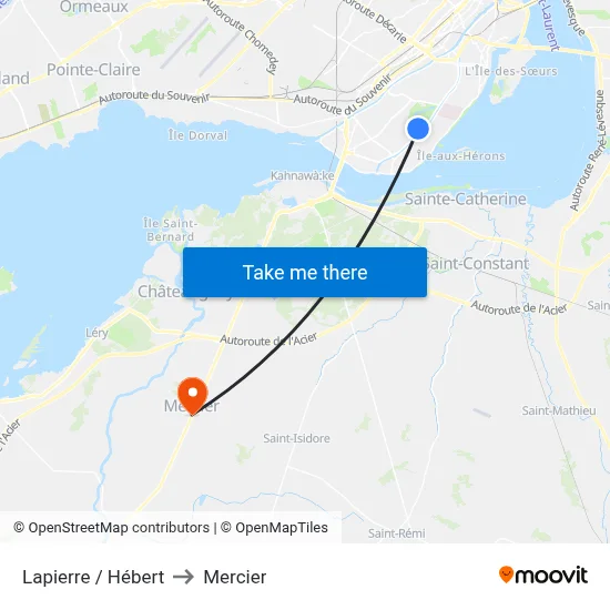 Lapierre / Hébert to Mercier map