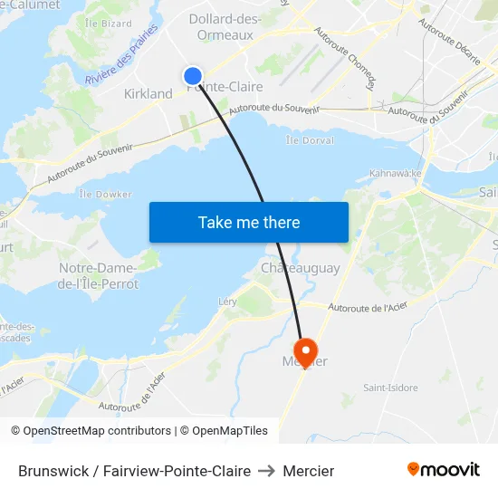 Brunswick / Fairview-Pointe-Claire to Mercier map