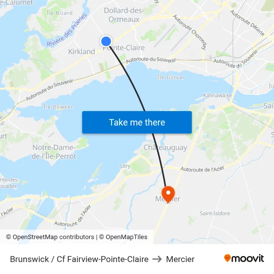 Brunswick / Cf Fairview-Pointe-Claire to Mercier map