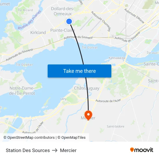 Station Des Sources to Mercier map
