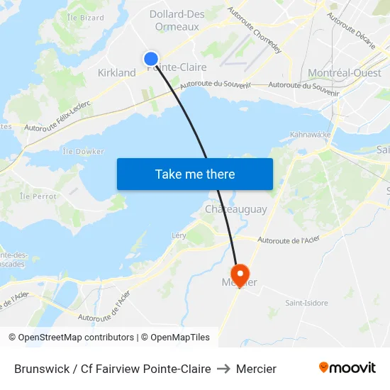 Brunswick / Cf Fairview Pointe-Claire to Mercier map