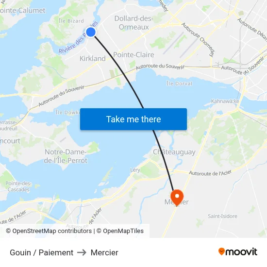 Gouin / Paiement to Mercier map