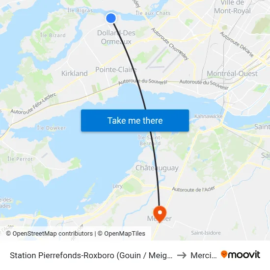 Station Pierrefonds-Roxboro (Gouin / Meighen) to Mercier map