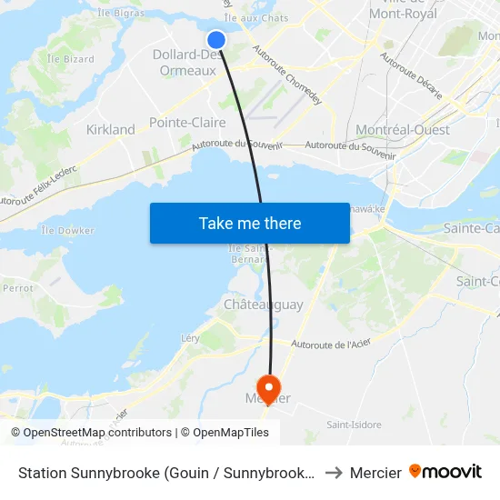 Station Sunnybrooke (Gouin / Sunnybrooke) to Mercier map