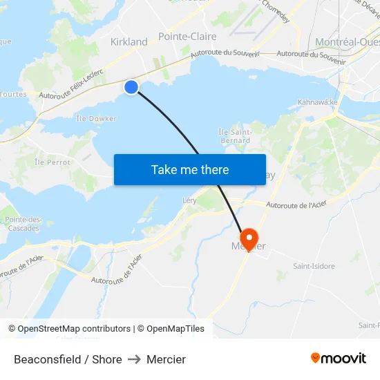 Beaconsfield / Shore to Mercier map