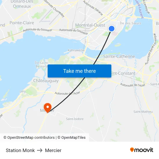 Station Monk to Mercier map