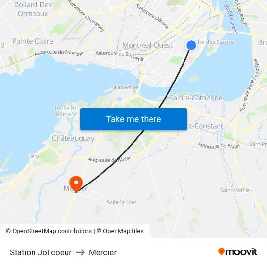 Station Jolicoeur to Mercier map