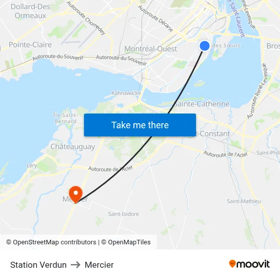 Station Verdun to Mercier map