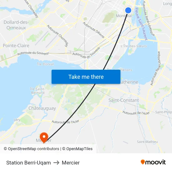Station Berri-Uqam to Mercier map