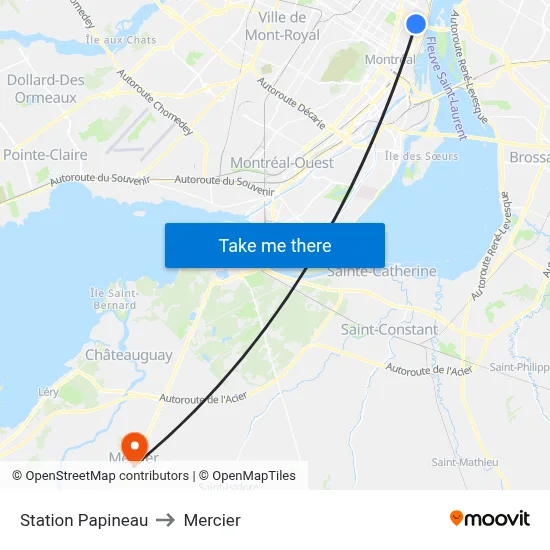 Station Papineau to Mercier map