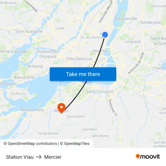Station Viau to Mercier map