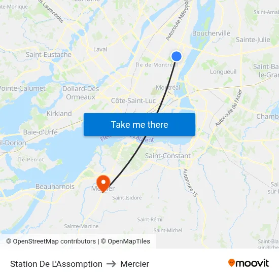 Station De L'Assomption to Mercier map