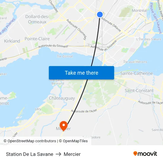 Station De La Savane to Mercier map
