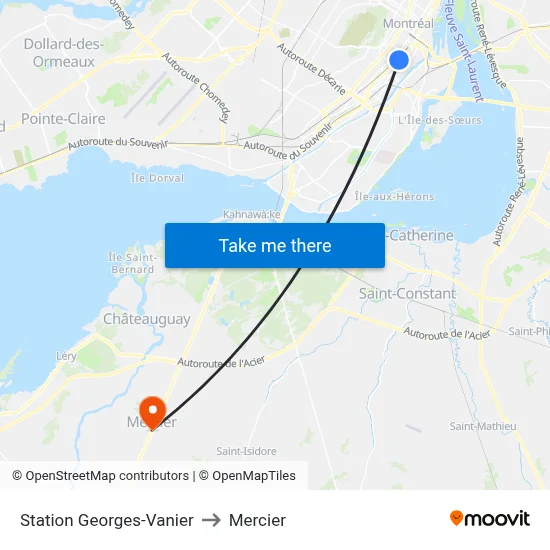 Station Georges-Vanier to Mercier map