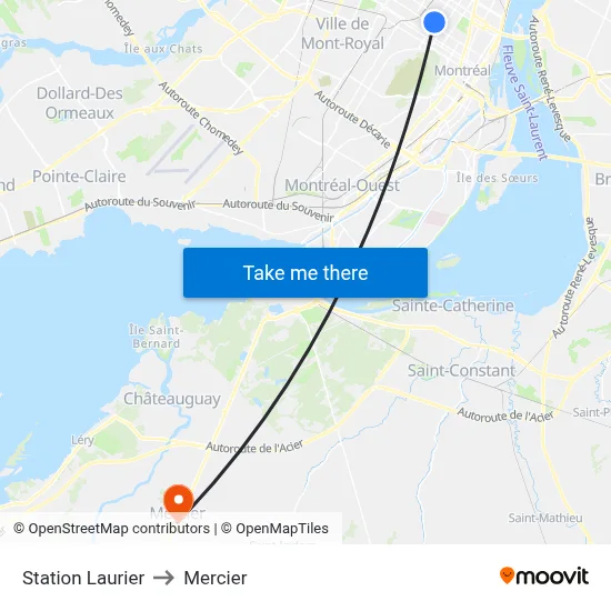 Station Laurier to Mercier map