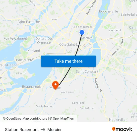 Station Rosemont to Mercier map