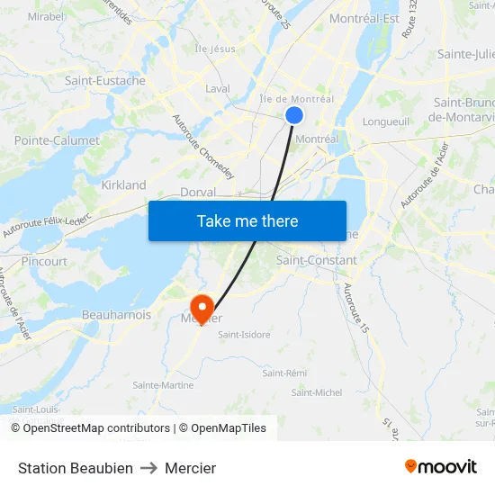 Station Beaubien to Mercier map