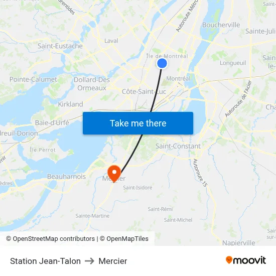 Station Jean-Talon to Mercier map