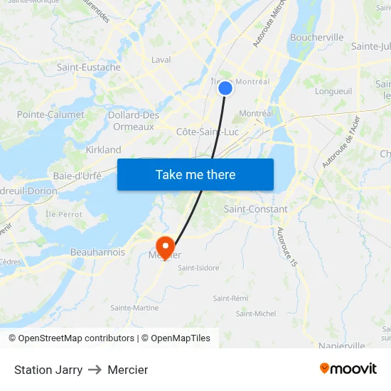 Station Jarry to Mercier map