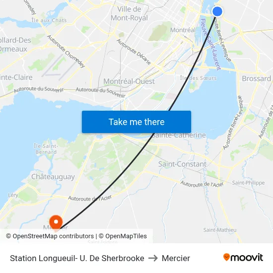 Station Longueuil- U. De Sherbrooke to Mercier map