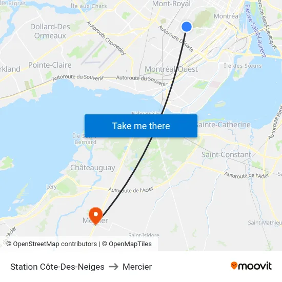 Station Côte-Des-Neiges to Mercier map