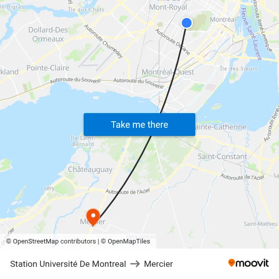 Station Université De Montreal to Mercier map