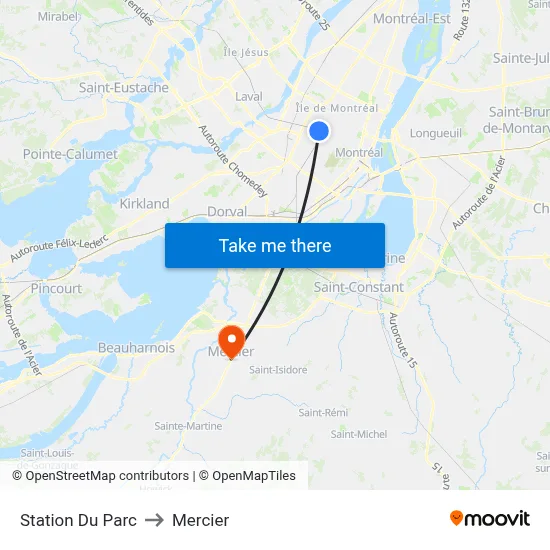 Station  Du Parc to Mercier map