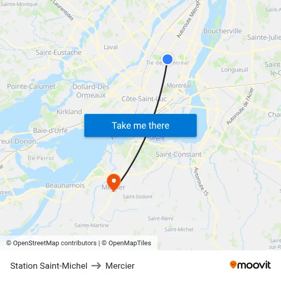 Station Saint-Michel to Mercier map