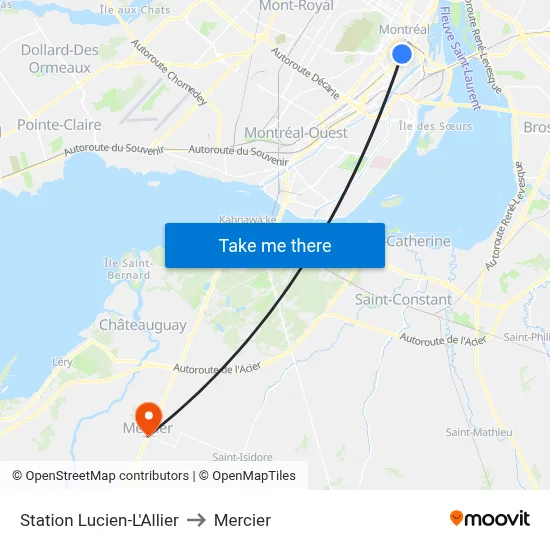 Station Lucien-L'Allier to Mercier map