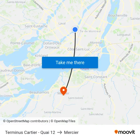 Terminus Cartier - Quai 12 to Mercier map