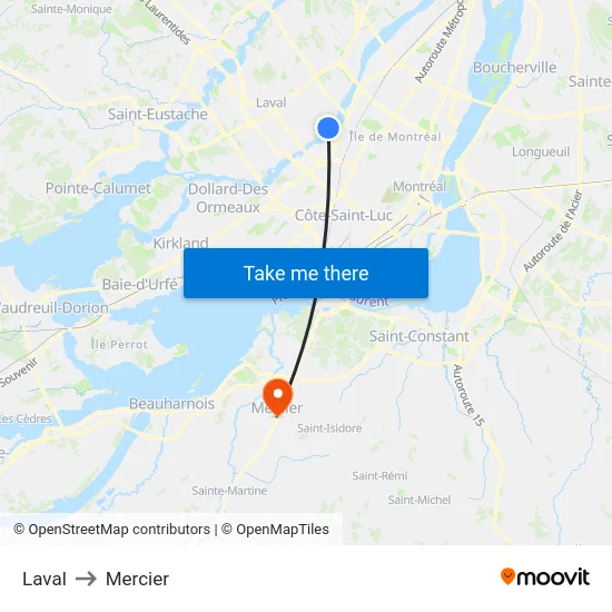 Laval to Mercier map