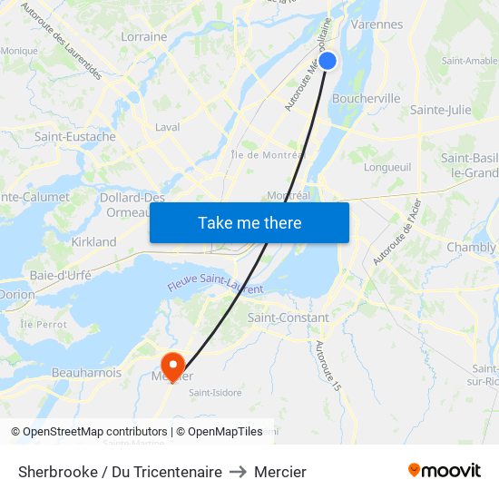 Sherbrooke / Du Tricentenaire to Mercier map