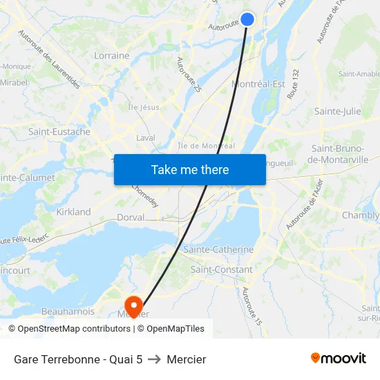 Gare Terrebonne - Quai 5 to Mercier map